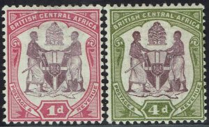 BRITISH CENTRAL AFRICA 1901 ARMS 1D AND 4D