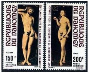 Dahomey C167-C168, MNH. Mi 495-496. Lucas Cranach, German painter, 1972.Adam,Eve