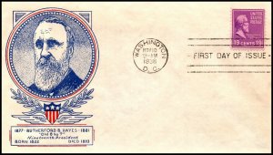 Scott 824 19 Cents Hayes Washington Stamp Exchange FDC Addressed Planty 824-58