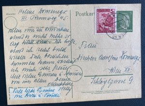 1946 Vienna Austria Mixed Franking Post WW2 Postcard Cover Locally Used