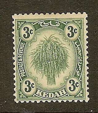 Malaya-Kedah, Scott #27, 3c Sheaf of Rice, Wmk 4, MH