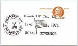 US SPECIAL EVENT POSTAL CARD HOME OF THE LAST ROYAL GOVERNOR PERTH AMBOY 1976 V2