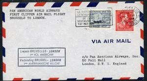 Belgium 1946 Pan American Airways First Clipper Air Mail ...