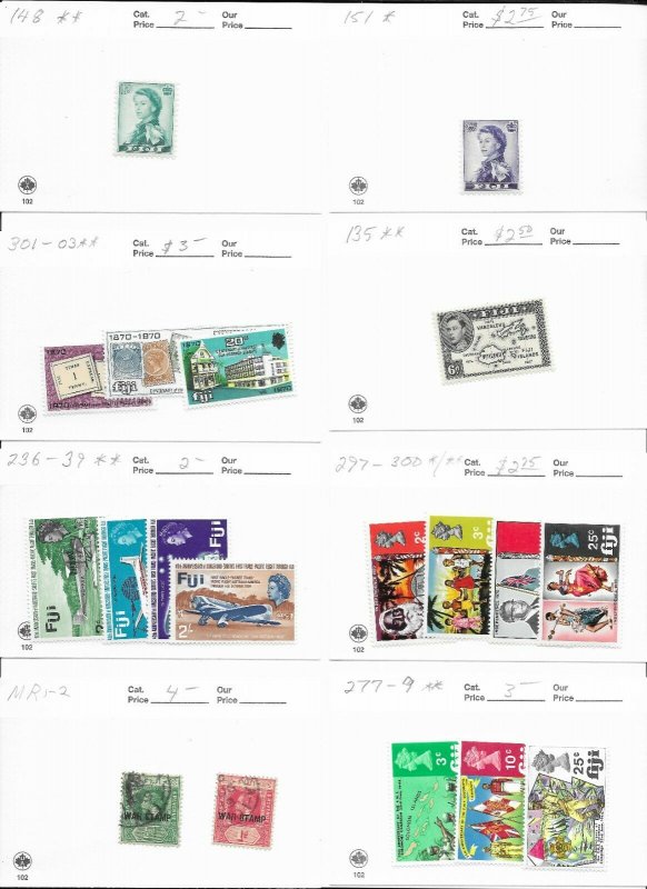 Fiji Lot of 19 Stamps MH/USED CAT VALUE $22.00