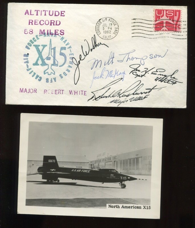 5 NASA ASTRONAUT/PILOT SIGNED JULY 17 1962 X-15 ALTITUDE RECORD COVER (CV 1085)