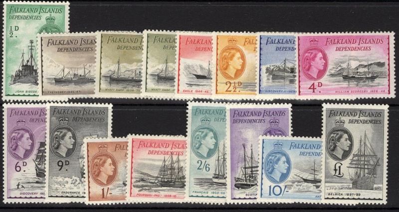 FALKLAND IS.DEP. SGG26/40 1954 SHIPS DEFINITIVE SET MTD MINT