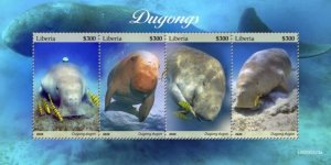 Liberia - 2020 Dugongs on Stamps - 4 Stamp Sheet - LIB200523a