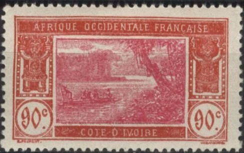 Ivory Coast 70 (mvlh) 90c river scene, brn red & rose (1930)