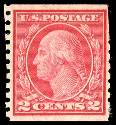 US Sc 492 F/Mint NO GUM - 1916 2¢ car (Type III) Washington Coil - Trimmed Perfs