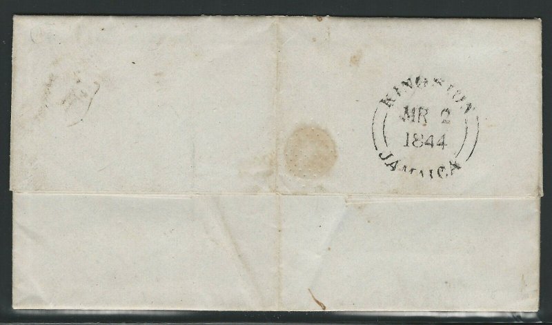 Jamaica, 1844 Stampless Cover, Sent from Kingston to Mayhill, Rare Postmarks