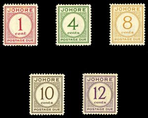 Malayan States - Johore #J1-5 (SG D1-5) Cat£200, 1938 Postage Dues, 1c-12c, ...