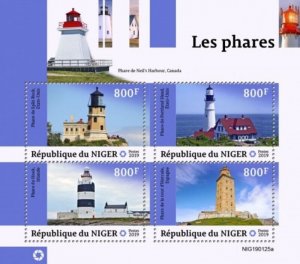 Niger - 2019 Lighthouses on Stamps - 4 Stamp Sheet - NIG190125a