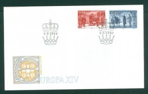 Norway. 1982 FDC. Cachet, Europa XIV.  King Haakon VII. Sc. #. 805-806.