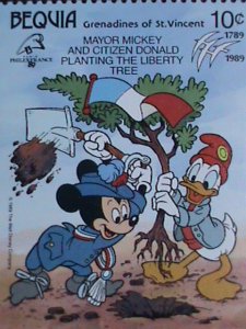 ​DISNEY-BEQUIA STAMP-1989 DISNEY-PHILAFRANCE'89 STAMP SHOW -MNH-STAMP SET VF