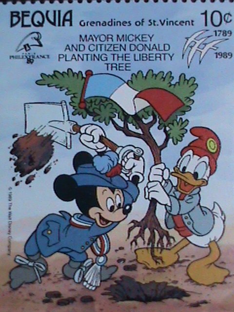 ​DISNEY-BEQUIA STAMP-1989 DISNEY-PHILAFRANCE'89 STAMP SHOW -MNH-STAMP SET VF