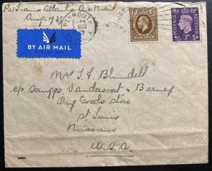 1939 Plymouth England First Flight Cover FFC to St Louis MO USA Imperial Airways