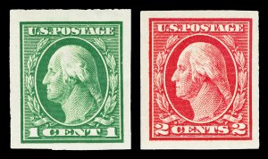 Scott 408-409 1c-2c Washington Imperforates Mint VF HR Cat $2.20