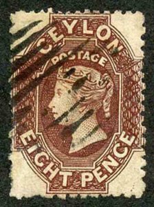 Ceylon SG68 8d Chocolate Wmk Crown CC Used