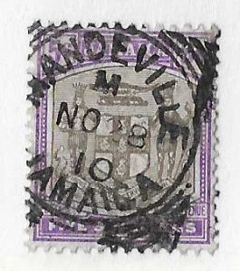 Jamaica Sc #45  5sh high value used with Mandeville squared circle VF