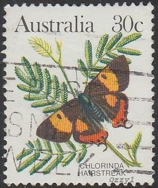 Australia 1983 Sc#875A, SG#792a 30c Chlorinda Hairstreak Butterfly USED-Fine-NH.