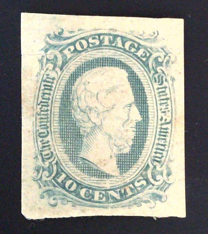 Scott CSA #12e - 10c Green - Unused - Jefferson - Cut- 1863-64