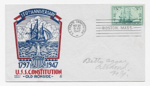 US 951 (Me-5) 3c Frigate Constitution FDC Cachet Craft Staehle Cachet ECV $35.00