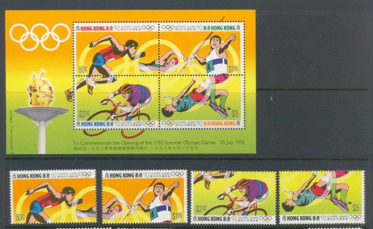 Hong Kong 624 to 627 set & 628 souvenir sheet of 4 - mnh 1992 Olympic Games