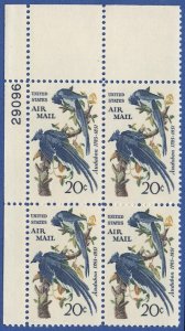 US 1967 Sc C71 Mint NH 20c Plate Block VF, Audubon Birds - Blue Jays