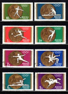 Hungary #1950-57 ~ Cplt Set of 8 ~ Mexico Olympics ~ Ucto, MX-hinge use  (1969)