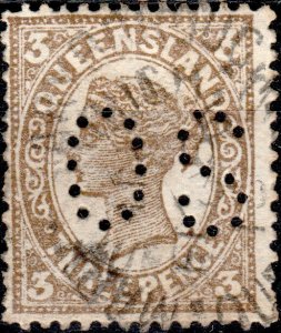 AUSTRALIA / QUEENSLAND 1907 - SG243 3d grey-brown p.12-3/4 PERFIN OS