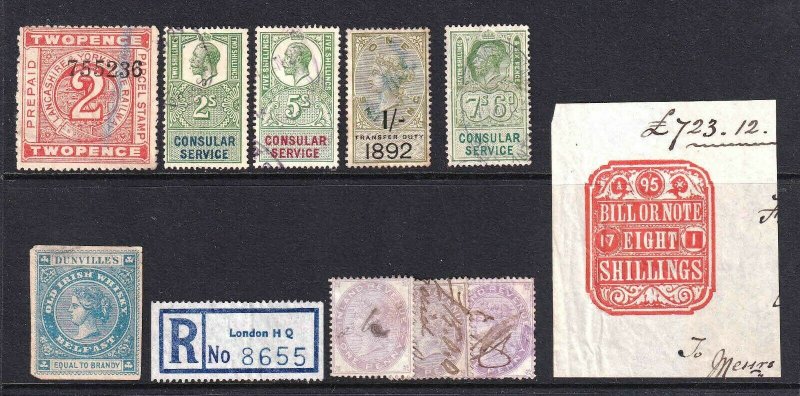 GREAT BRITAIN REVENUE STAMPS COLLECTION LOT SOME UNUSUAL