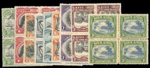 Niue #77-85 Cat$140, 1944-45 George VI, complete set in blocks of four, never...