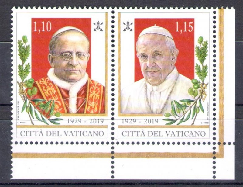 2019 Vatican - 2 Values in Pair - 90th Vatican City Foundation 1929-2019 MNH**