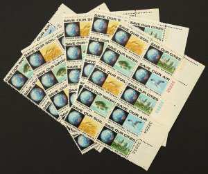 U.S. Mint Stamp Scott #1413a 6c Pollution Se-tenant Lot of 5 Plate # Blocks. NH.