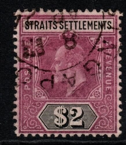 MALAYA STRAITS SETTLEMENTS SG137 1905 $2 DULL PURPLE & BLACK FINE USED 