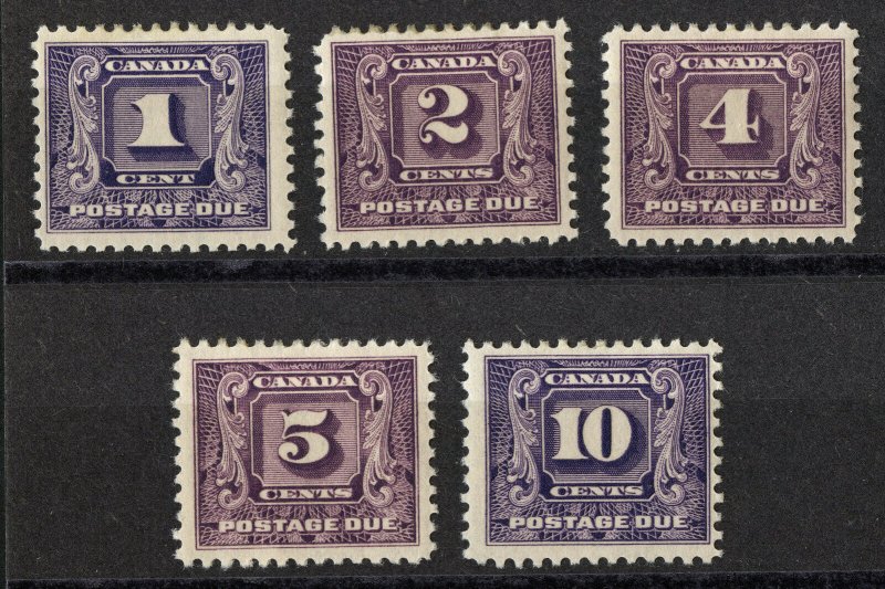 cd7 Canada Scott #J6-J10 postage dues mint hinged, CV = $169.50