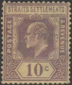 Straits Settlements 1908 10c purple/yellow MH