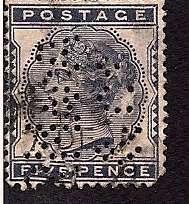 85 /169 - 1880 - 5d. indigo - perfin