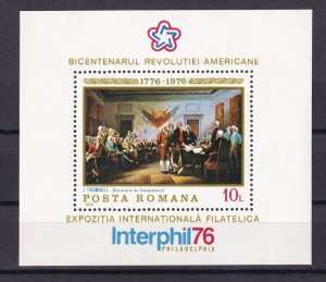 SA16e Romania 1976 Bicentennial - American Revolution mint minisheet