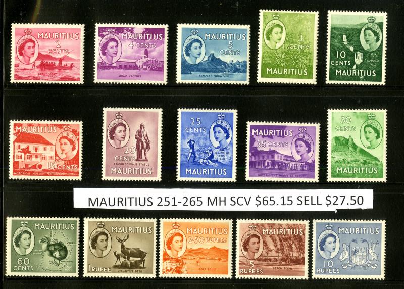 MAURITIUS 252-265 MH SCV $65.15