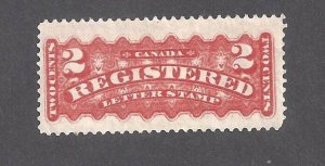 Canada # F1b MINT OGH 2c SCARLET REG. STAMP WITH REENTIES AND GUIDE DOT BS27502