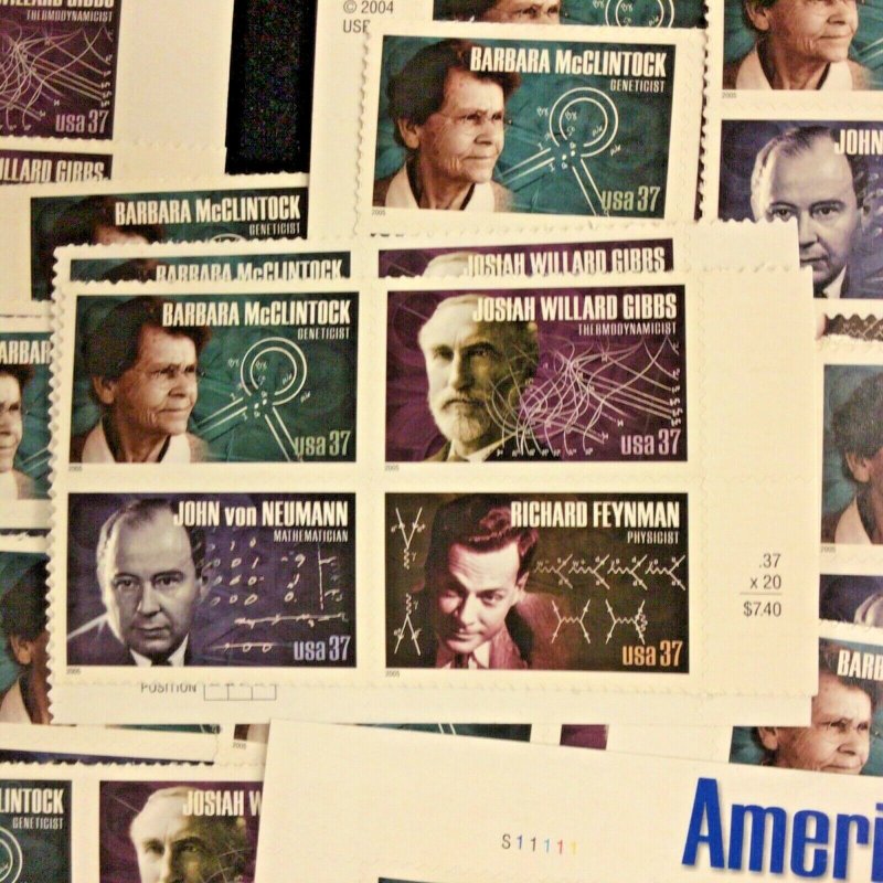 3906-3909    American Scientists    MNH 37 c 25 blocks of 4   FV $37  2005