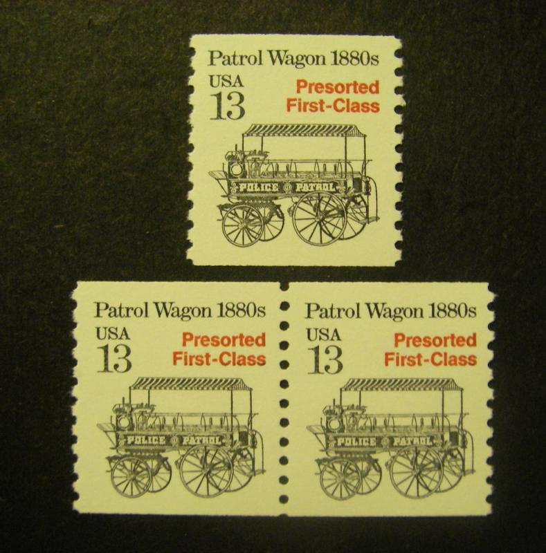 Transportation Coils III, Scott 2258, 13c Patrol Wagon, Pair & single, MNH