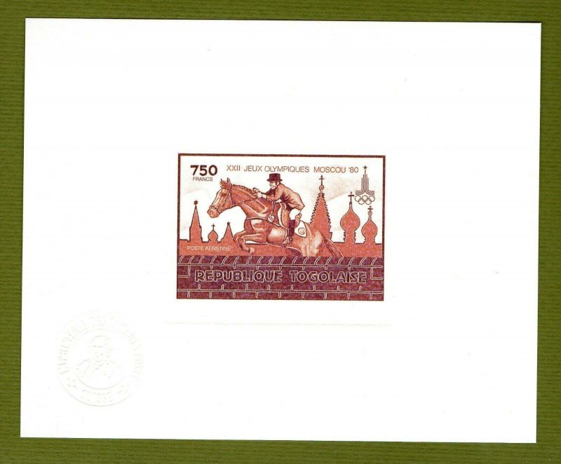 Togo proof of gold issue Mi 156. 1980 Olympics Horse Riding