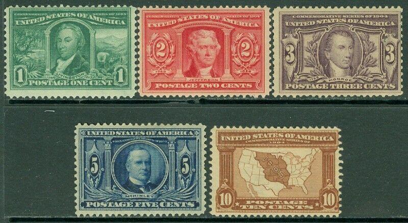 EDW1949SELL : USA 1904 Scott #323-27 Mint Original Gum. Beautiful set. Cat $325.