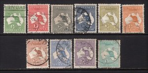 Australia 1913 Kangaroo 1st Watermark Short Set to 1Sh FVF Used #1-10 CV$232