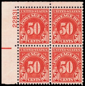 J86, Mint VF LH 50¢ Plate Block of 4 Postage Due Stamps - Stuart Katz