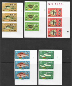 Ghana Scott 251-255 MNH Imperforate Fish issues of 1966 Vertical Position Strips