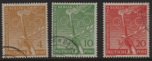 GERMANY-BERLIN 1952 SC. #9N81-3 4PF TO 20PF OLYMPIC SYMBOLS USED CAT $36.60