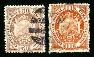 Bolivia Stamps # 45-46 XF Used Set of 2 Scott Value $60.00